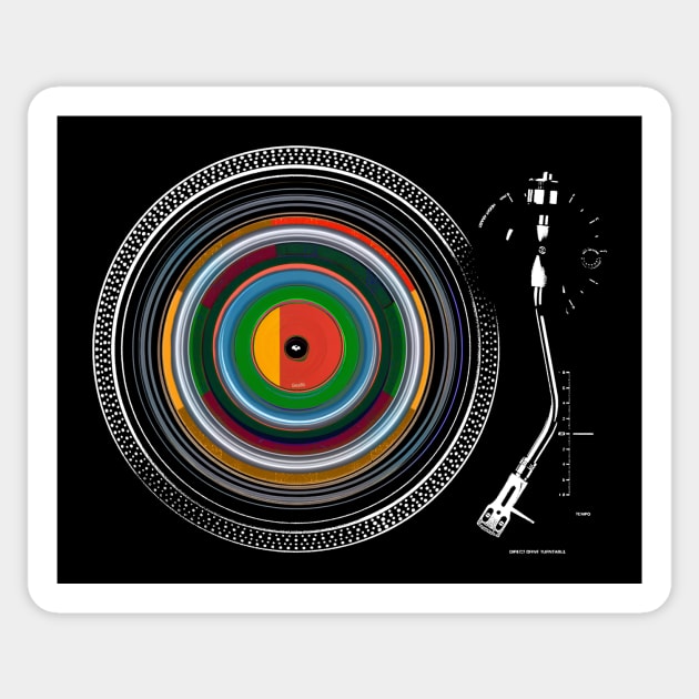 spinning vinyl record on turntable Sticker by bulografik